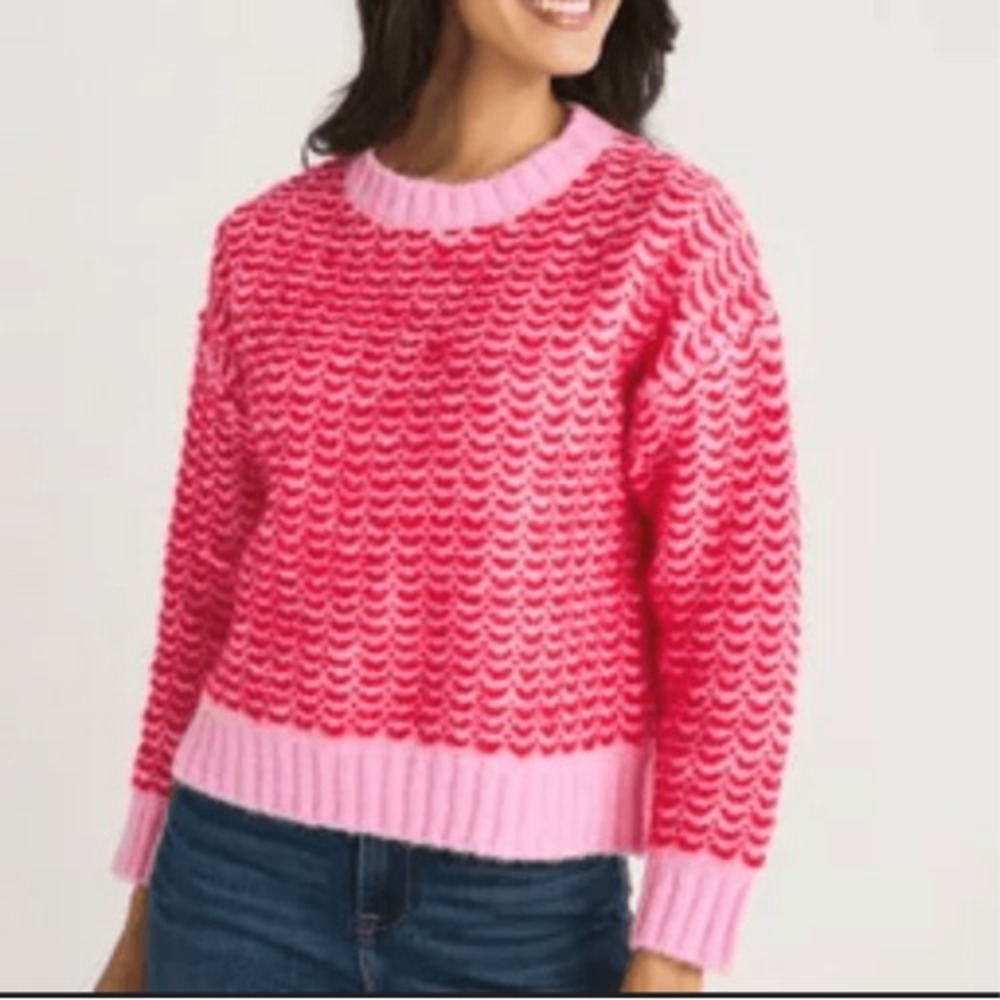 Lili Sidonio Womens Two Tone Arty Urban Pop Pullover Sweater Pink Red Size XS